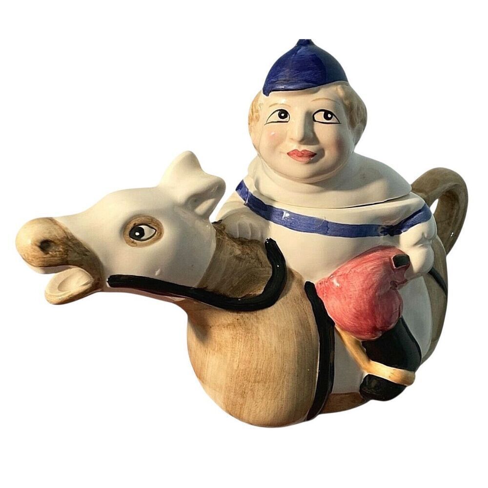 Vintage 1970’s Ceramic Jockey and Race Horse Tea Pot Collectible
